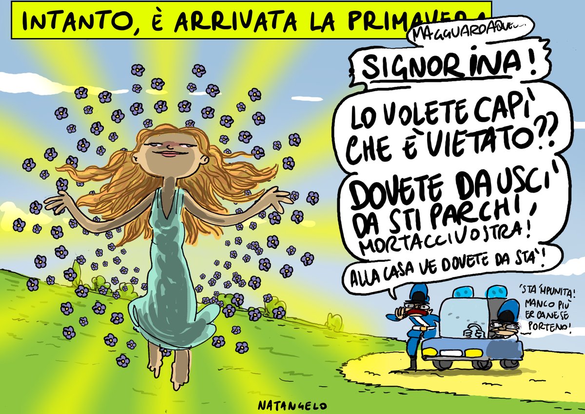 E' arrivata!
#primavera #primavera2020 #quarantena #parchi #coronavirus #COVIDー19 #coronvirusitalia #CoronaVirusitaly #COVID19italia #vignetta #fumetto #memeitaliani #umorismo #satira #humor #natangelo