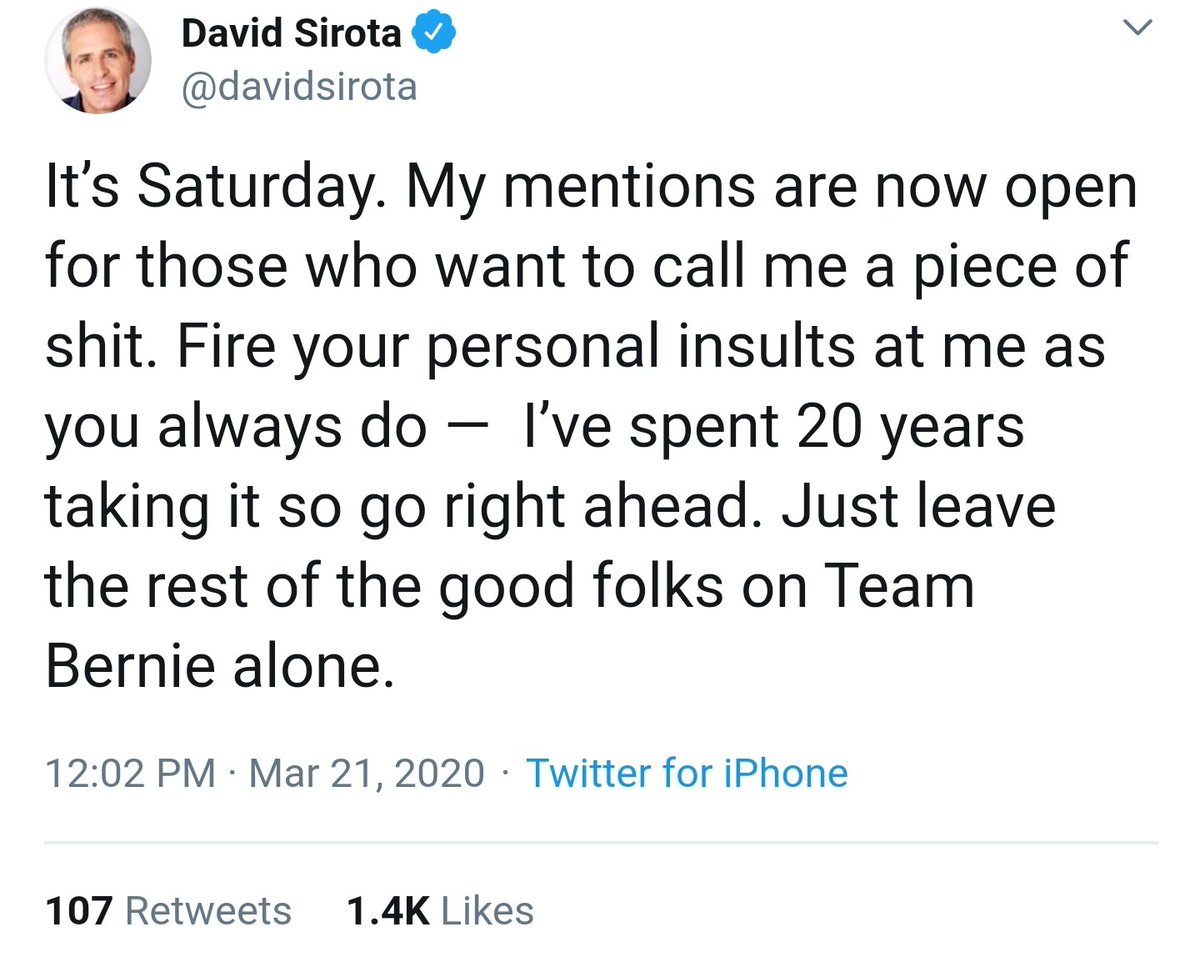 .  @davidsirota lies again. Glad Bernie Sanders put him on time out but it's not good enough!  #NoMiddleGround  #FireSirota