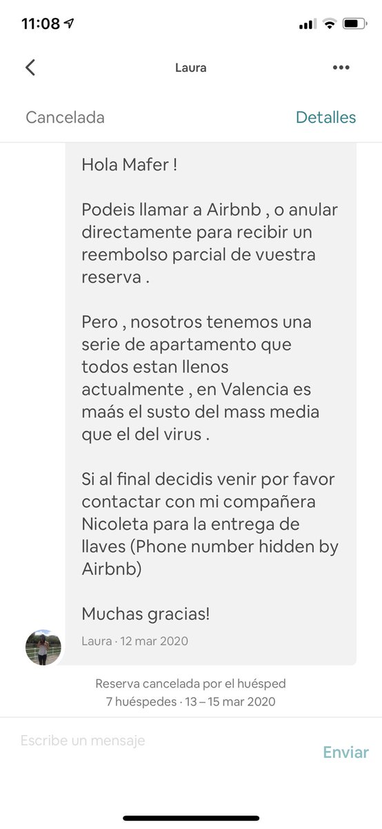 maferpg9's tweet photo. @airbnb_es quiero poner una queja por este medio, porque la anfitriona de la reserva que hice no contesta! Conscientes del estado de alarma por coronavirus y ya que pertenecíamos al foco más peligroso de contagio (Madrid),  decidimos cancelar la reserva. (Parte1) https://t.co/Grleup63G6