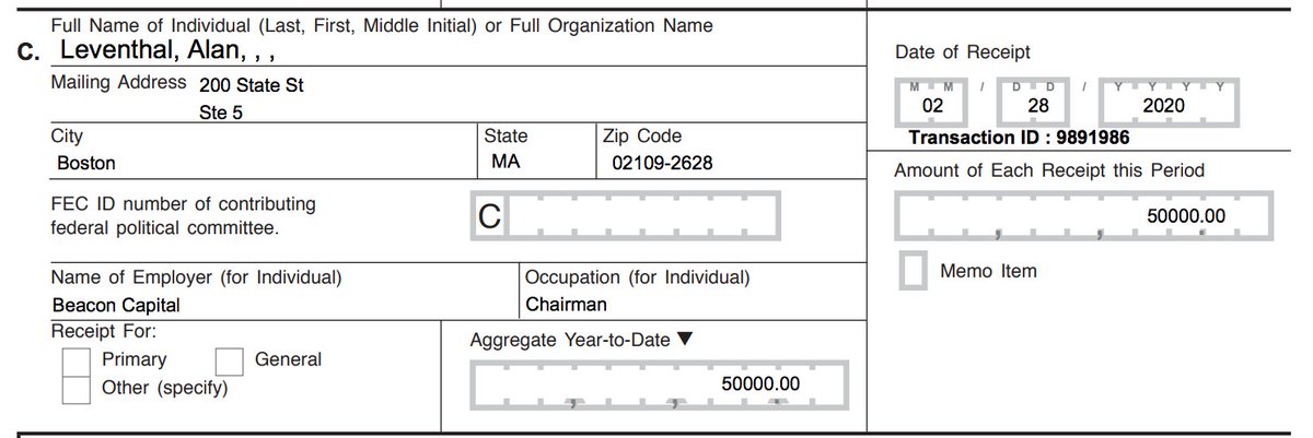 Billionaire Alan Leventhal contributed $50,000 to Unite The Country for attacks against Bernie Sanders. Leventhal is CEO of Beacon Capital Partners. He donated $250,000 to Unite The Country back in December 2019—largest political contribution the FEC has recorded from him.