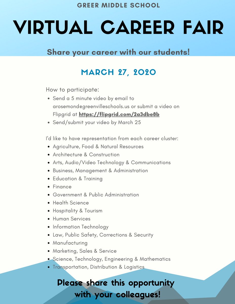 Greer_Middle's tweet photo. Help support the GMS Virtual Career Fair. #HearTheBuzz https://t.co/d6YIvUjeTL