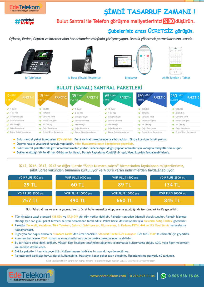 ŞİMDİ TASARRUF ZAMANI !
Bulut Santral ile Telefon görüşme maliyetlerinizi % 80 düşürün.
Şubeleriniz arası ÜCRETSİZ görüşün.

Whatsapp: 0 505 939 16 46
Web: edetelekom.com 

#CoronavirusPandemic #Covid_19