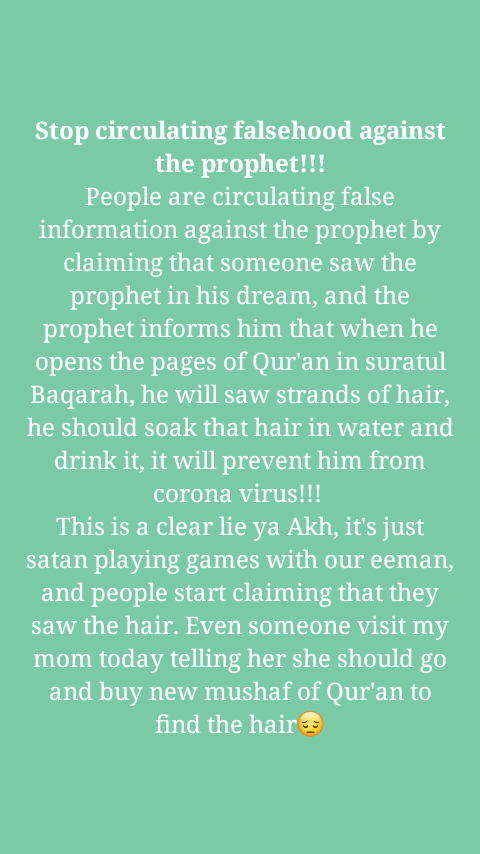 YAfakallah's tweet photo. Lies against the prophet on corona. https://t.co/xU0bkjSkBD