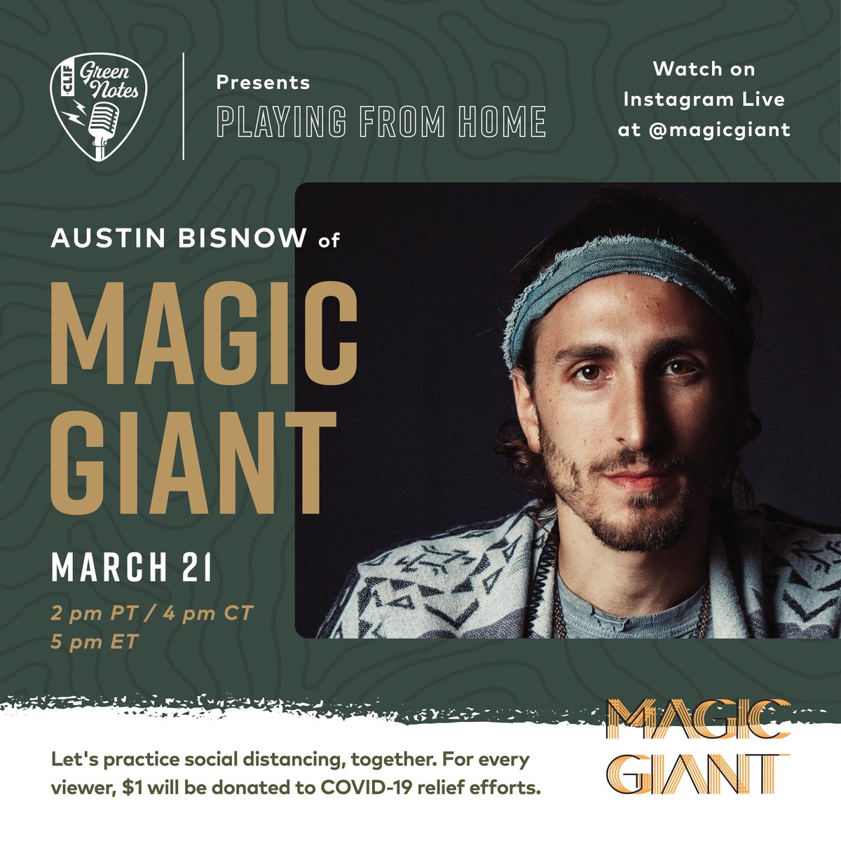 We're hours away from Austin of <a href="/magicgiant/">MAGIC GIANT</a> performing a special set on their Instagram channel for COVID-19 relief efforts. Mark you calendar and tune in!
