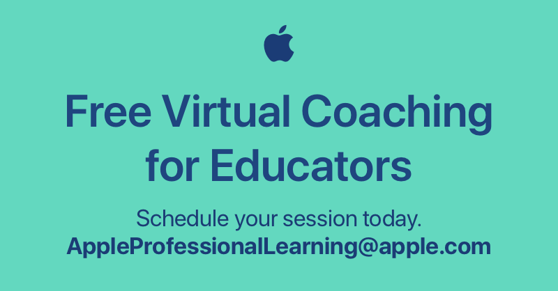 Apple Education (@appleedu) on Twitter photo Apple Professional Learning specialists are ready to help educators plan, create, and deploy new #RemoteLearning and teaching strategies with free virtual coaching. Email AppleProfessionalLearning@apple.com to schedule your session today. Apple Professional Learning specialists are ready to help educators plan, create, and deploy new #RemoteLearning and teaching strategies with free virtual coaching. Email AppleProfessionalLearning@apple.com to schedule your session today.