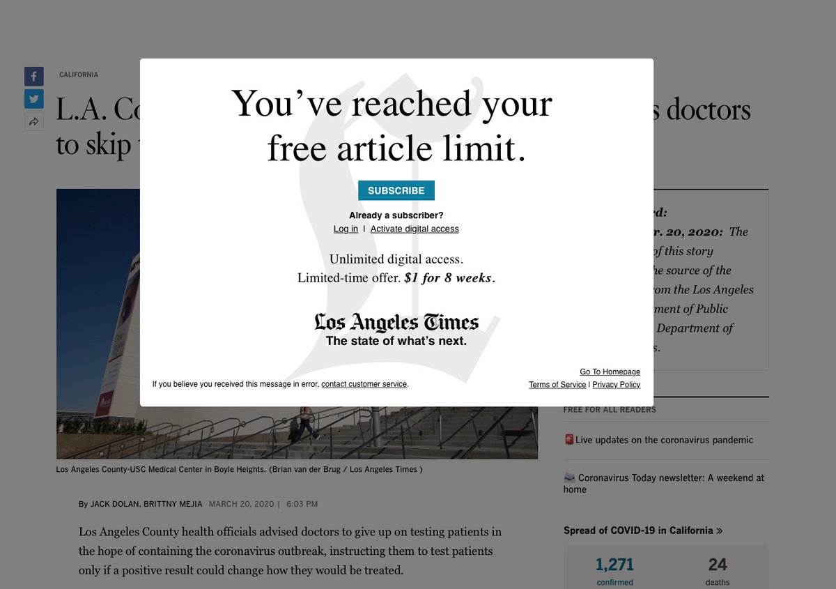Jeff Mihaly (@jeffmihaly) on Twitter photo Gotta love how <a href="/latimes/">Los Angeles Times</a> wants to charge people for local #coronavirus information during a time like this. And no I will not give you even just one dollar of my money🖕🏼 Gotta love how <a href="/latimes/">Los Angeles Times</a> wants to charge people for local #coronavirus information during a time like this. And no I will not give you even just one dollar of my money🖕🏼