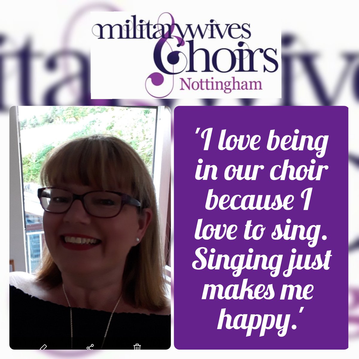This is one of our lovely military mums Sandra. San has been singing alto with us for the last couple of years. She's working super hard today in her key worker role, we are all really proud of her. 💜
Her fave song from our repertoire is 'Bring Him Home', what's yours?  #NHS