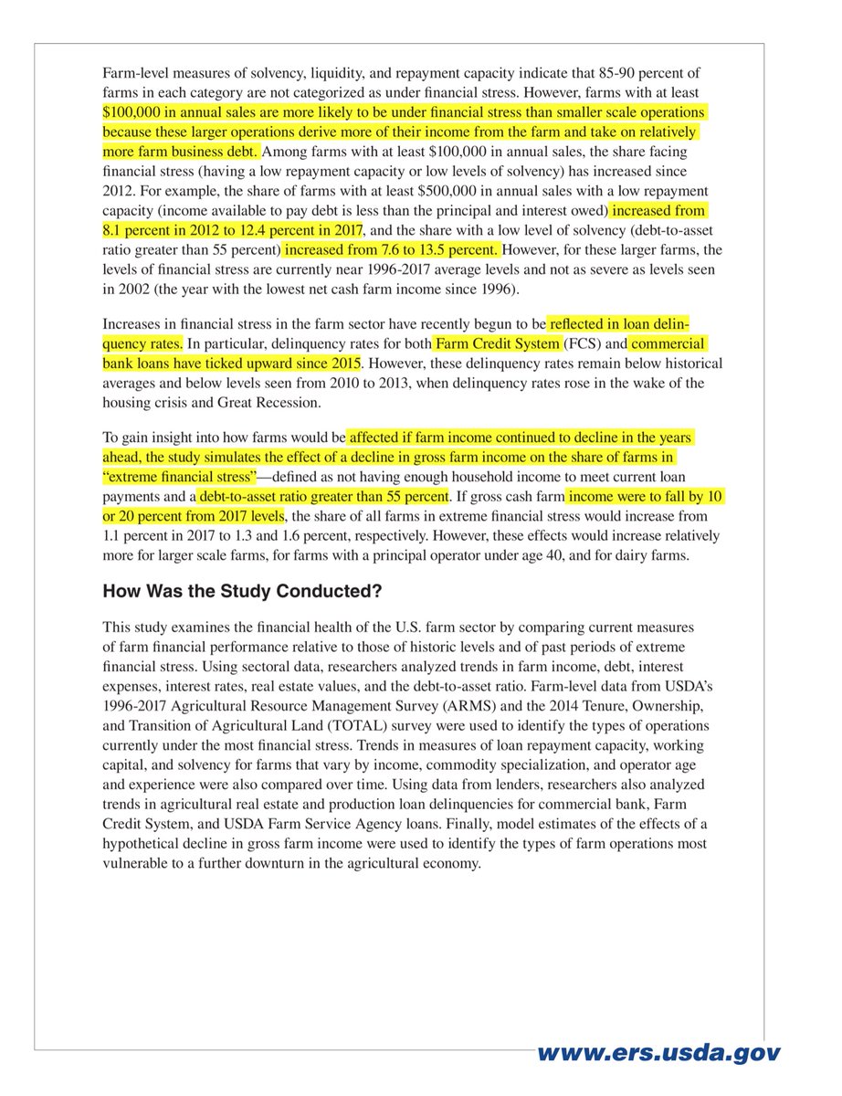 FTR - when you see “financial insolvency” that’s a fancy way to say “bankruptcy”Our farmers are facing a perfect storm;-net revenues down-inverted dent/income ratio-tariffs-climate change-lack of stable leadership-crops planted later  https://www.ers.usda.gov/webdocs/publications/95238/eib-211.pdf?v=8745.1