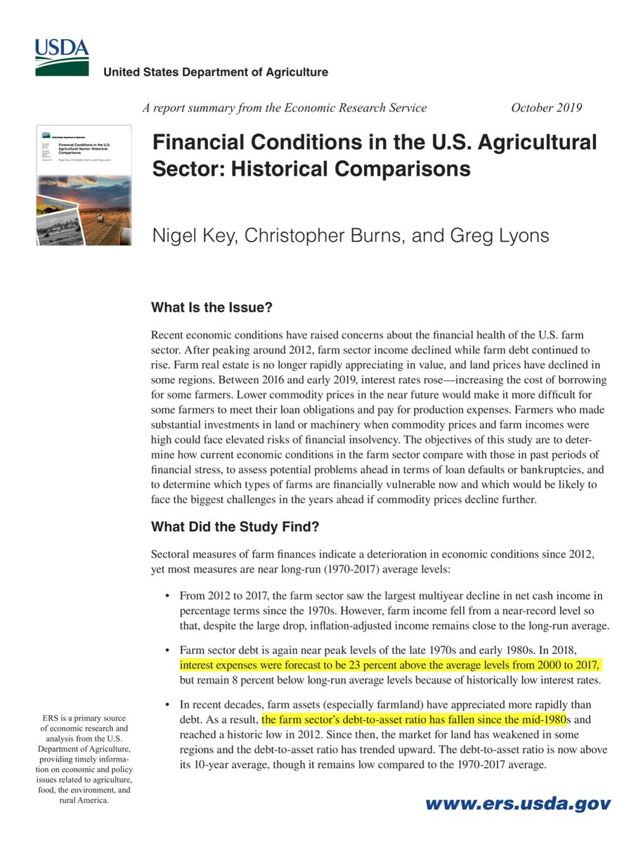 FTR - when you see “financial insolvency” that’s a fancy way to say “bankruptcy”Our farmers are facing a perfect storm;-net revenues down-inverted dent/income ratio-tariffs-climate change-lack of stable leadership-crops planted later  https://www.ers.usda.gov/webdocs/publications/95238/eib-211.pdf?v=8745.1