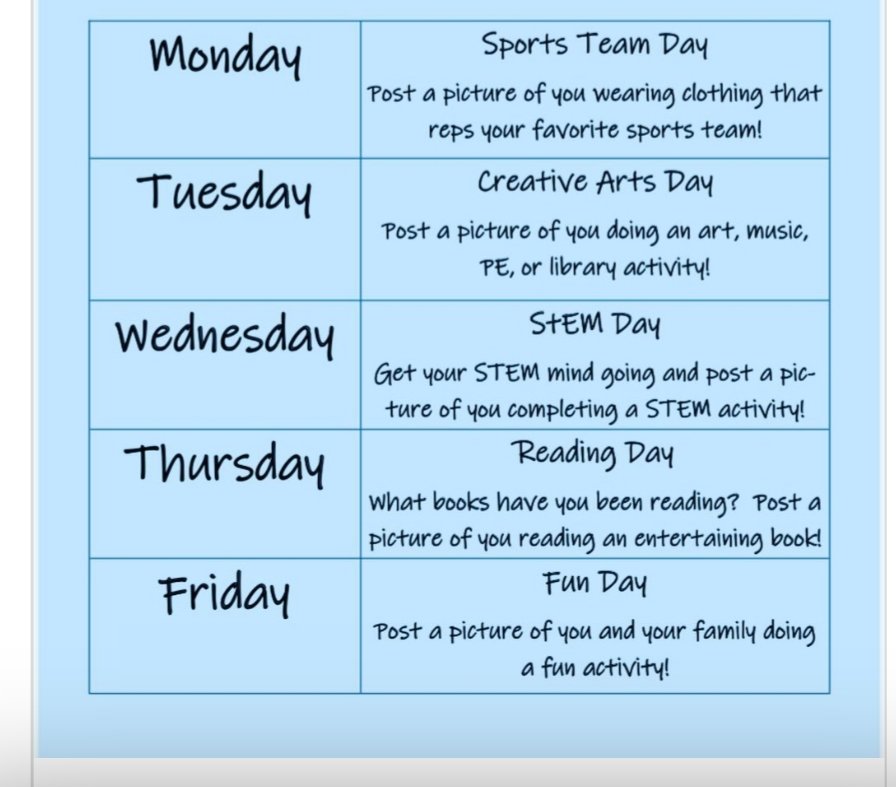 Show us you're #RollinsProud while at home by being a part of our virtual spirit week! To participate, upload a photo tagging us here on Facebook  or Twitter <a href="/EMRollinsElem/">EM Rollins Bear Cubs</a> each day and tag us with #RollinsProud