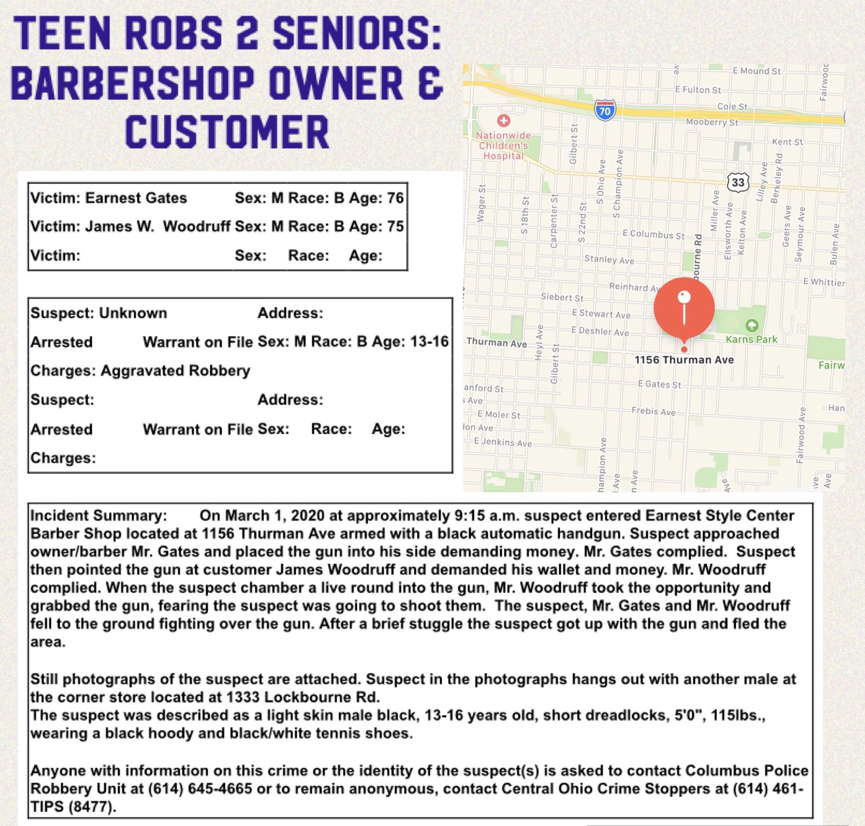 Columbus Ohio Police on Twitter "TEEN ROBBER VICTIMIZES SENIOR