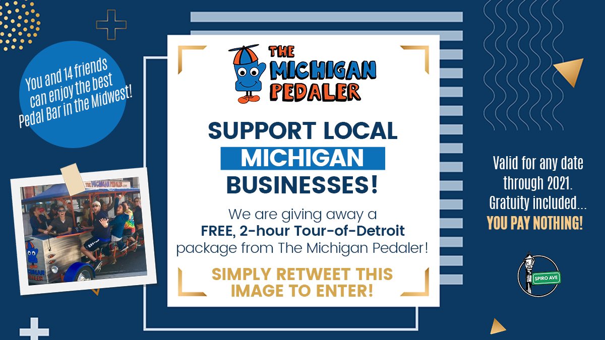 Justin Spiro (@darkostatenews) on Twitter photo RETWEET to win!
Want to win a FREE Pedal Bar tour of Detroit for you and 14 friends/family?
1. Follow me
2. Follow <a href="/MIpedaler/">The Michigan Pedaler</a>
3. Retweet this
$500 value!
Let’s keep supporting our great local Michigan businesses! RETWEET to win!
Want to win a FREE Pedal Bar tour of Detroit for you and 14 friends/family?
1. Follow me
2. Follow <a href="/MIpedaler/">The Michigan Pedaler</a>
3. Retweet this
$500 value!
Let’s keep supporting our great local Michigan businesses!