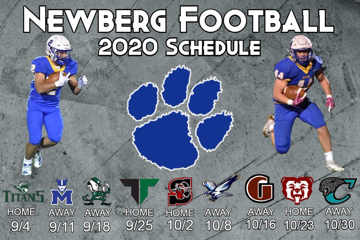 NewbergFootball's tweet photo. Hereโs something to be excited about as we wait for school to resume ๐ฅ๐ 2020 Football Schedule๐๐ฅ #2020Schedule #NewbergNation #TigersVsEverybody https://t.co/IDiCqFO3xs