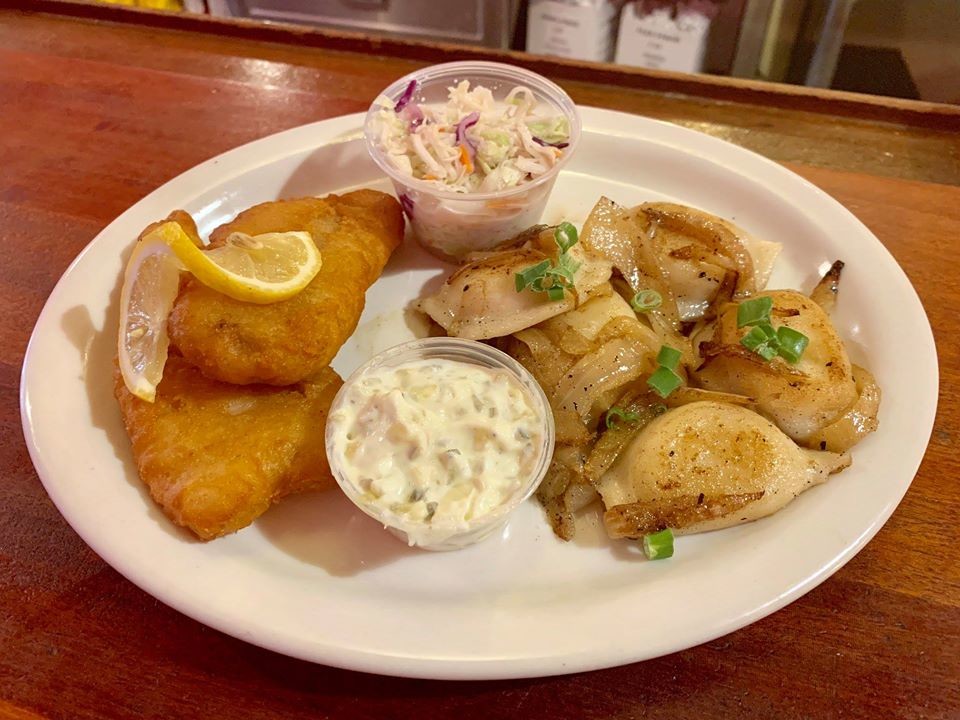DogsDans's tweet photo. Fish Fry $11.99 (carryout &amp; delivery) 2 Battered Cod, 5 Potato Cheese Pierogi's sautéed onions and butter, side of coleslaw, small side of fries, reorder of fish (2 pieces), side of tartar sauce. ALL menu items available for carryout and delivery.  #curbsidepickup #staypositive https://t.co/qulvSG8cy2