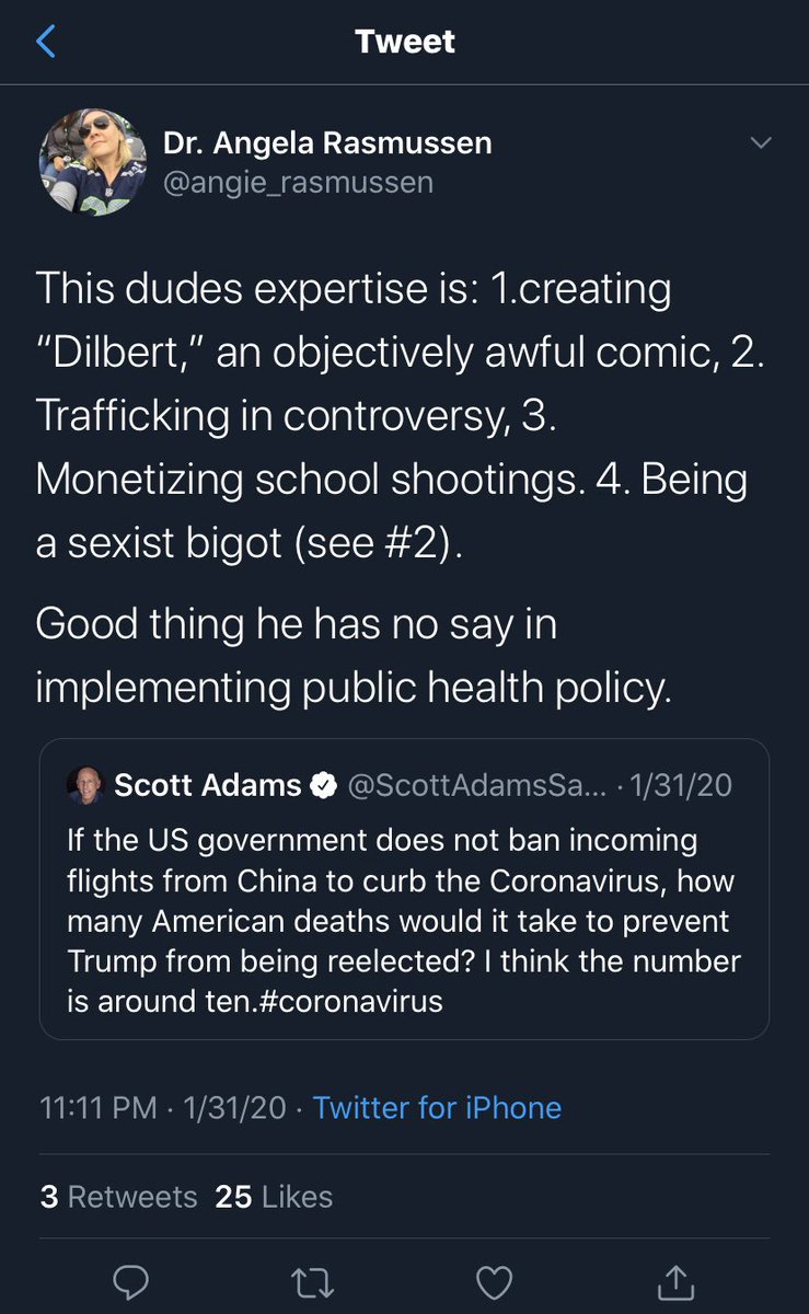 In fact, the virologist was quite nasty in attacking those sounding the alarm early on, like  @ScottAdamsSays &  @DrEricDing, who reasonably doubted China would lock down millions of people, massively disrupting its economy, on a lark. 3/n