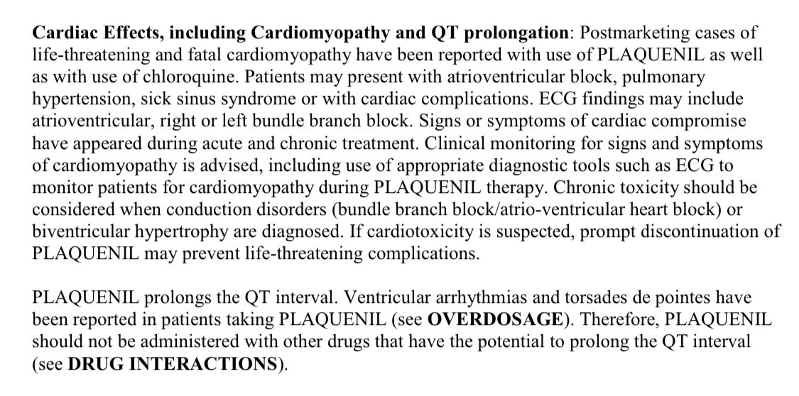 <a href="/realDonaldTrump/">Donald J. Trump</a> 🛑Hydroxychloroquine (plaquenil) can prolong the QT interval (heart rhythm) and can cause a FATAL arrhythmia. Azithromycin can also prolong the QT interval, so use of these 2 drugs together should ONLY be done under the supervision of a doctor.