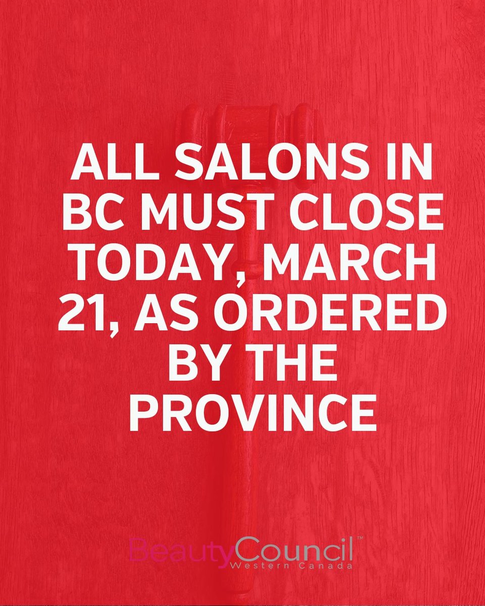 In her press conference today, Dr. Bonnie Henry, the Provincial health officer, has ordered all salons, spas, skincare facilities, nail care salons, massage services and any personal service establishments to close today.