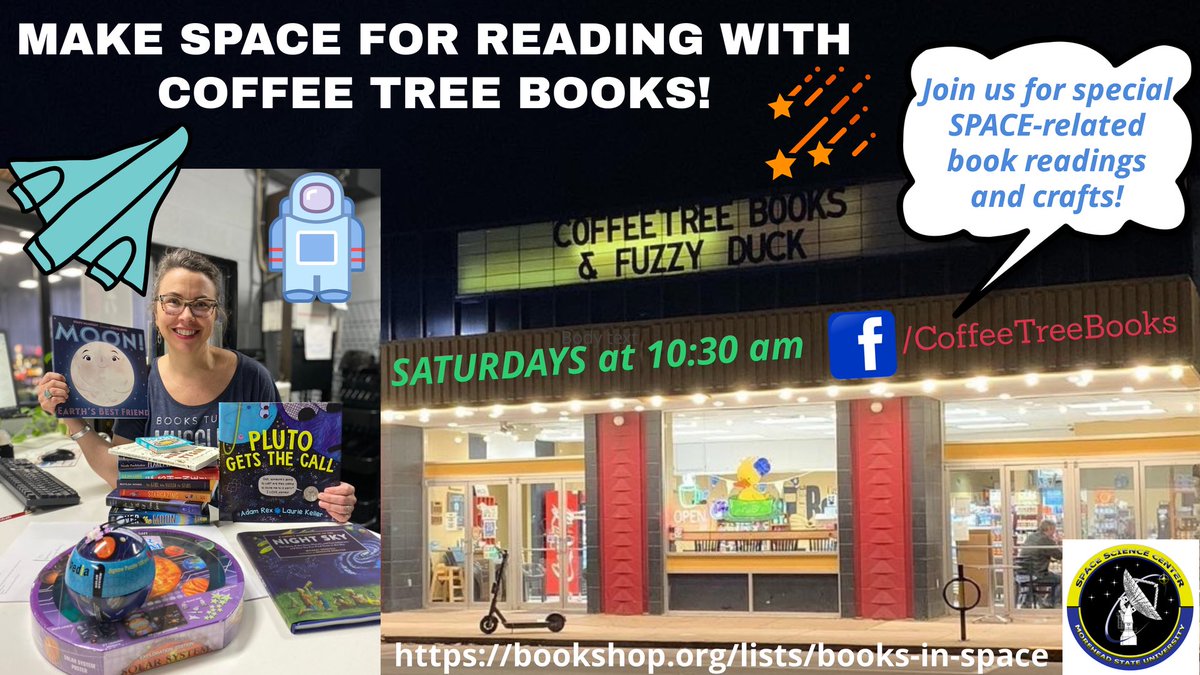 MSUSpaceScience's tweet photo. Just because we’re not in school doesn’t mean we still can’t #DoScience! Join us for a weekly online space-themed book reading for young readers! The first book reading and discussion will take place on Saturday, March 28 at 10:30a with @coffeetreebooks!

https://t.co/Tfy9StIUdF https://t.co/cWv59CnMYg