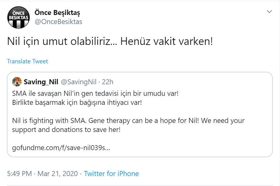 SavingNil's tweet photo. Teşekkürler bize destek veren Büyük Beşiktaş Ailesi⚽️💪@OnceBesiktas #savingnil https://t.co/nM7p6T3Tbu