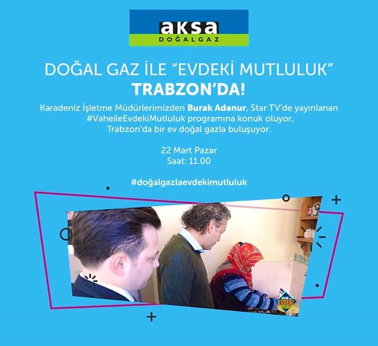 Güzel haberlere ihtiyacımız olan bu günlerde, İşletme Müdürümüz Sn. Burak Adanur’un konuk olduğu Vahe ile Evdeki Mutluluk” programında Trabzon’da bir ev daha doğal gaz ile buluşuyor. Gelin bu ana hep birlikte tanık olalım.
#doğalgazlaevdekimutluluk 
#aksadoğalgaz #evdekal