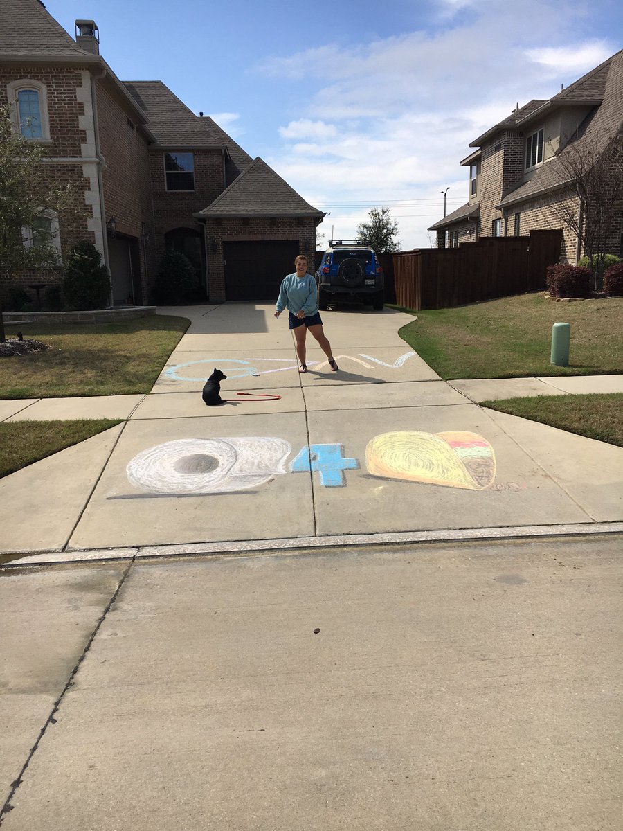 RealUNC's tweet photo. Apparently our neighborhood is doing "inspirational" messages on their driveways, so Roz had me go outside and do one....
Hers is the God Is Greater Than Ups and Downs.
Mine was more transactional in nature. #TP4Tacos #BarteringInPlay #EvenTrade https://t.co/zK5kFlN3pJ