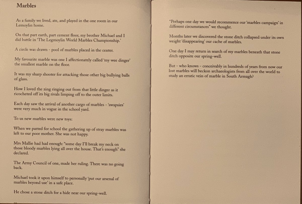 EamonnMallie's tweet photo. #PlayingMarbles.. This is a poem I wrote about my brother Michael and myself and our love for playing marbles when we were young boys at home in Legmoylin in South Armagh.
βMarbles.β https://t.co/RFdGwSITY6