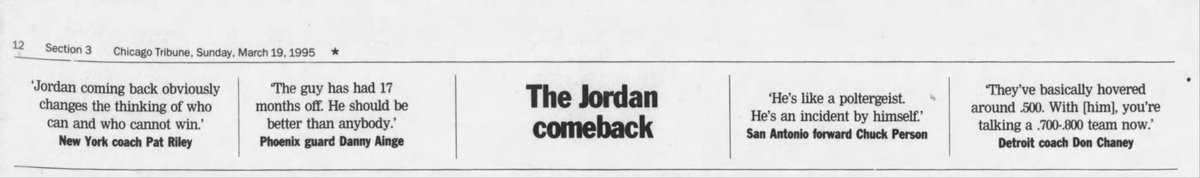 Maybe it was MJ's 52 he dropped in Scottie's charity game in Sept. 1994. Maybe it was just a belief in him. Maybe it was common sense within basketball.But people in the NBA were much more bullish on MJ post-baseball than the press, or even fans. http://nbcsports.com/chicago/bulls/michael-jordan-im-back-fax-1995-nba