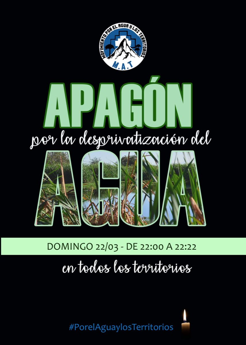 AguaEnMarcha's tweet photo. Mañana es el 💧Día Mundial del Agua💧
Protestamos con un APAGON POR LA DESPRIVATIZACIÓN DEL AGUA!!!
Llamamos además a #hashtagton en todas las redes sociales (TW, IG FB)usando nuestro hashtag:
#PorElAguaYLosTerritorios https://t.co/lPugZQ77cN