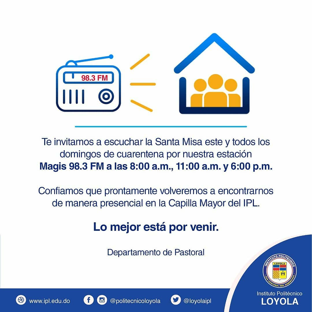Magisfm's tweet photo. Te invitamos a escuchar la #SantaMisa, este y todos los domingos de cuarentena.
Por #MagisFM 98.3, la emisora del @loyolaipl. https://t.co/t01b2pDigD
