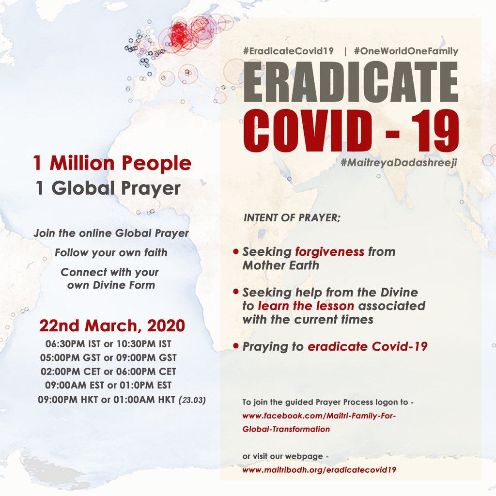 OmgSharad's tweet photo. Ask for Forgiveness from Mother Earth, Learn our Lessons and Eradicate the COVID 19 virus. I am praying for a healthier, safer and brighter future. Join me and million others for an online prayer! 

https://t.co/WHMM2G86NE

#OneWorldOneFamily
#EradicateCOVID19 https://t.co/LzUghItDvT