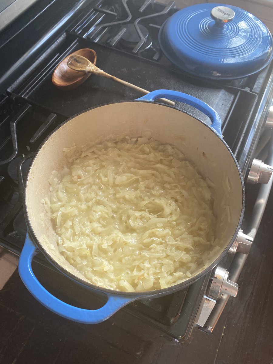 Onions are slowly getting more golden but we have a long way to go. The trick is to essentially make onion jam before you add any more liquid to this pot.