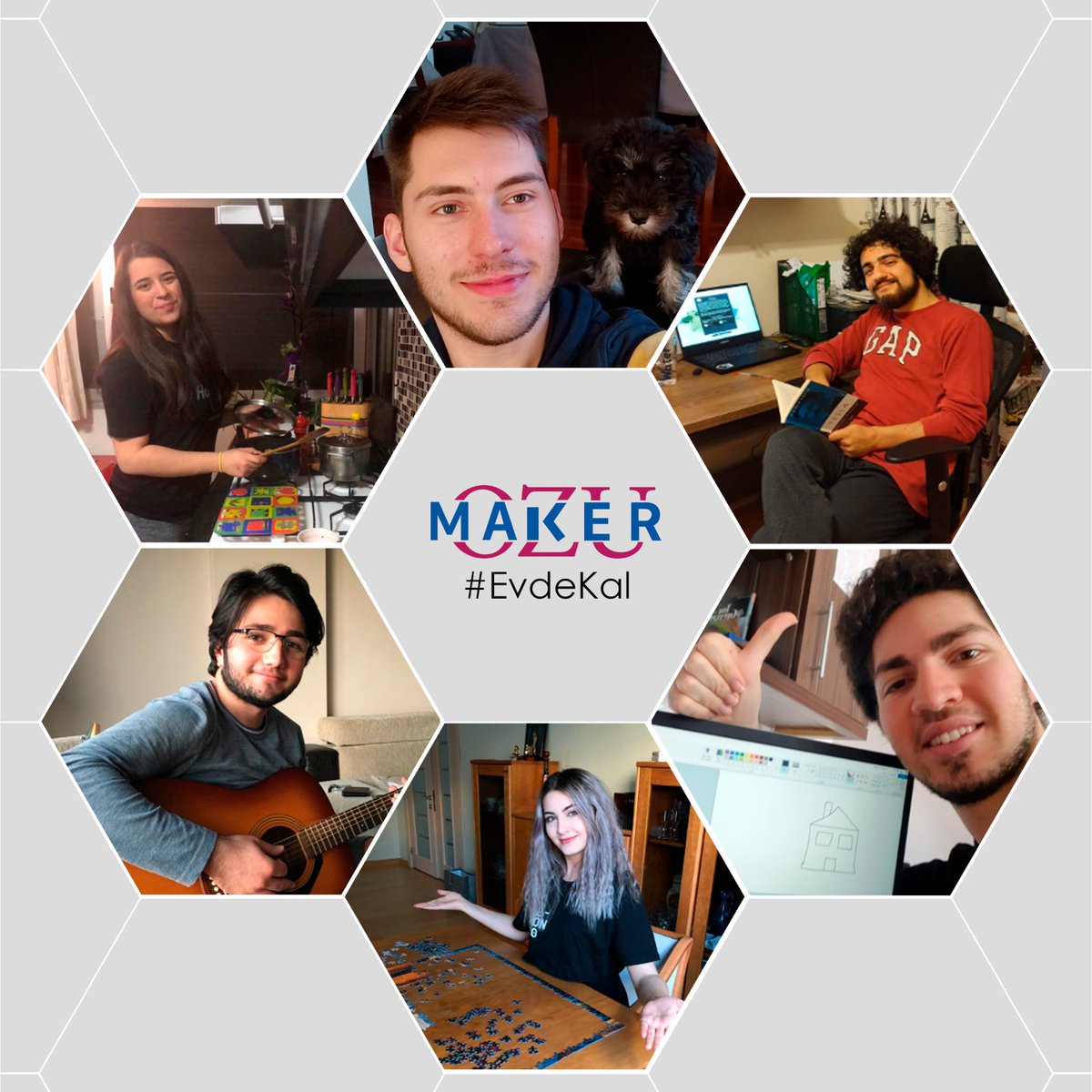 OzU Maker olarak #evdekal diyoruz. COVID-19 virüsü ile mücadele ettiğimiz bu günlerde kendimizi ve sevdiklerimizin sağlığı için kişisel temizliğimize özen gösterip zorunda kalınmadıkça evlerimizden çıkmayalım. #evdekalsağlıklıkal