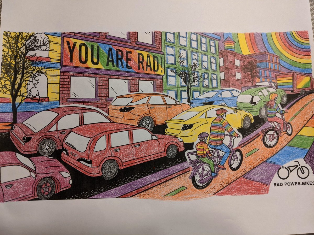 jkellykelley's tweet image. @RadPowerBikes This is my entry for #RadColoringContest ! Riding down Rainbow Road!