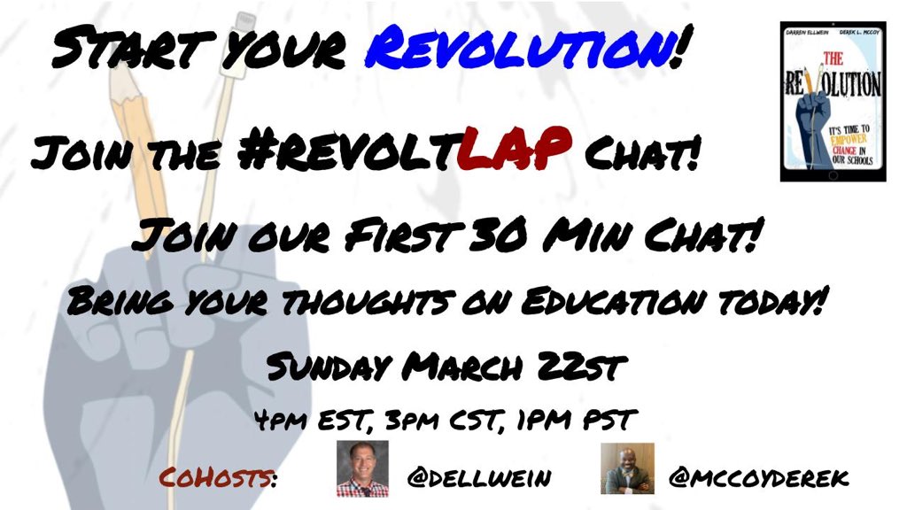 blocht574's tweet image. Hope you join me and my friends 
@dellwein
 and 
@mccoyderek
 as they launch a Twitter chat for The Revolution to celebrate its birthday!
30 minute chat tomorrow with book giveaways for every question! 
Be a revolutionary! #revoltlap #mschat