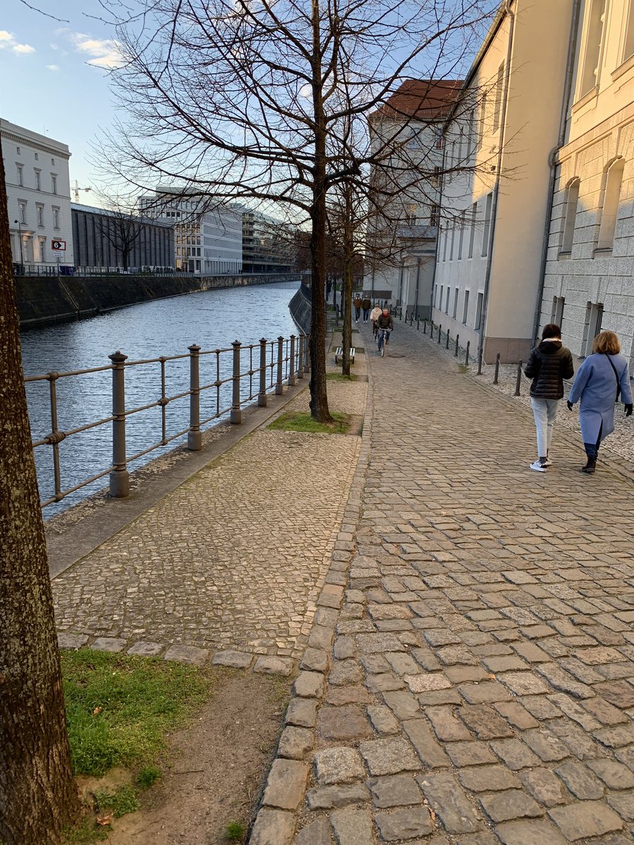 Our weekend entertainment now consists mainly of long walks, which is fine because we have a big city to explore. Today, a downtown stretch of the Berlin-Spandau canal, with ruins of the Wall lining its banks