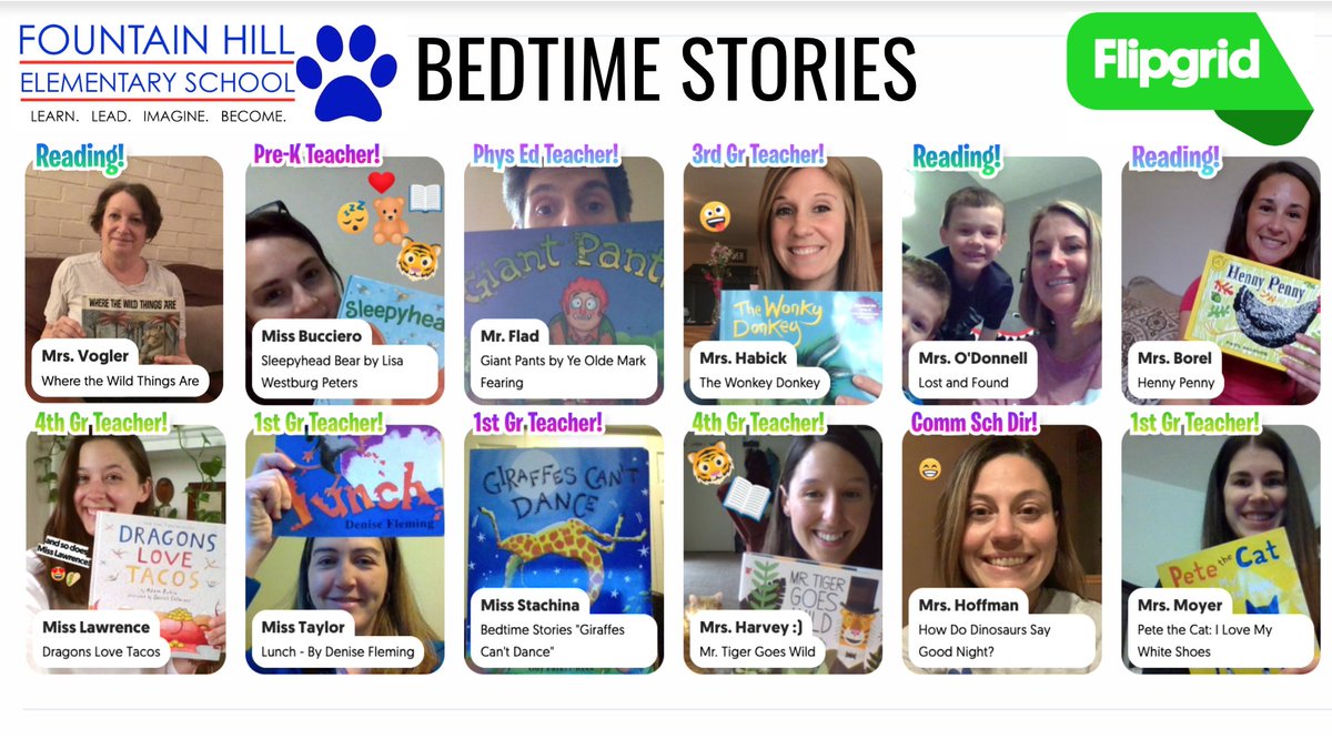 FHE FAMILIES: Set Your Reminders! ⏰

Starting Monday we will be sharing one video per evening of an FHE Staff Member reading a book as part of "FHE Bedtime Stories" via @Flipgrid. The link will be shared on our <a href="/ClassDojo/">ClassDojo</a> School Story as well as posted on our website! 

🐯🐾💙📖
