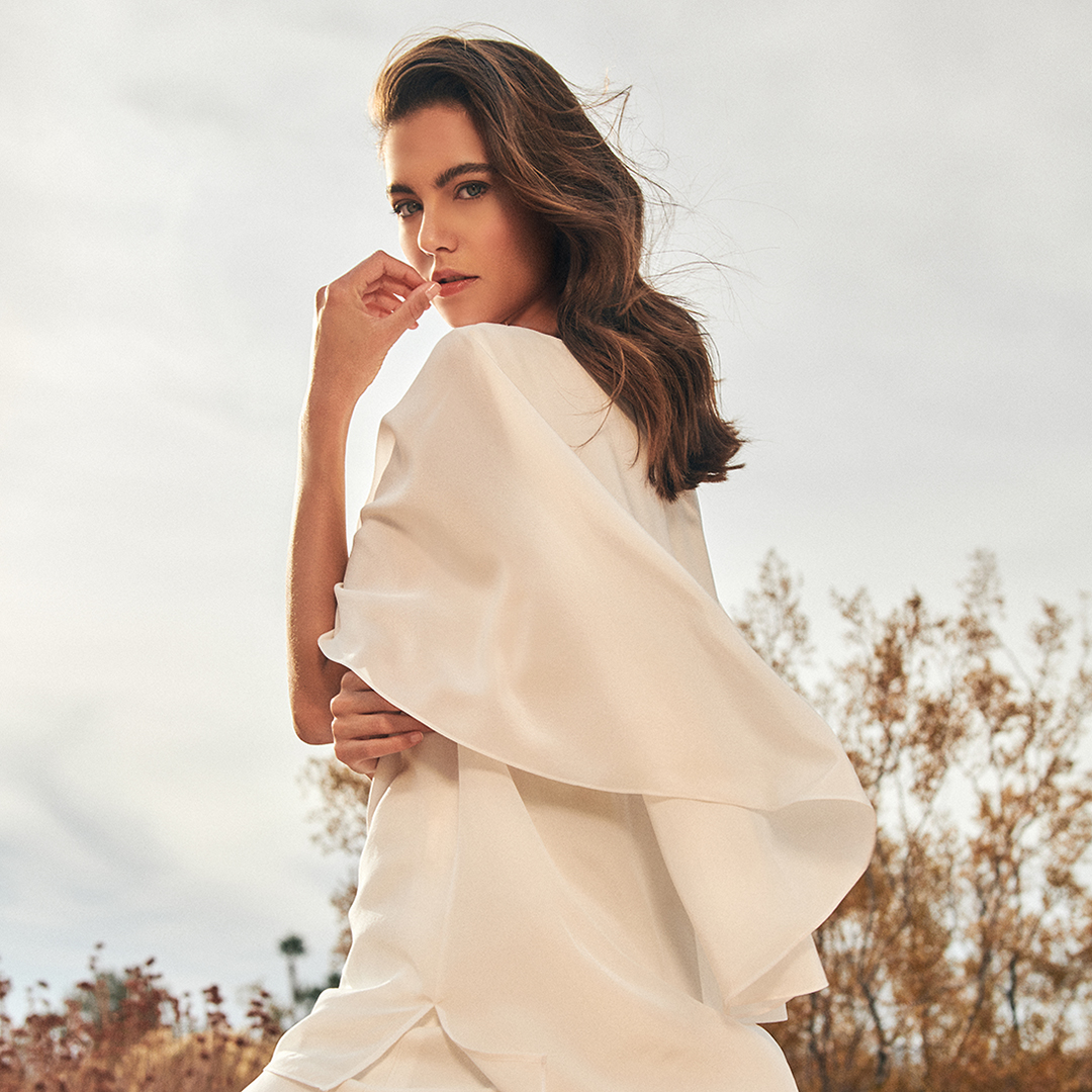 The power of allure with classic monochromatic looks, featuring our PALYRA blouse and PRESTON pant.