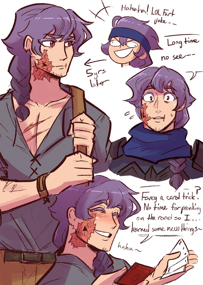 Some more OC Yugo doodles~ Timeskip stuff and some silly pre timeskip shenanigans. 