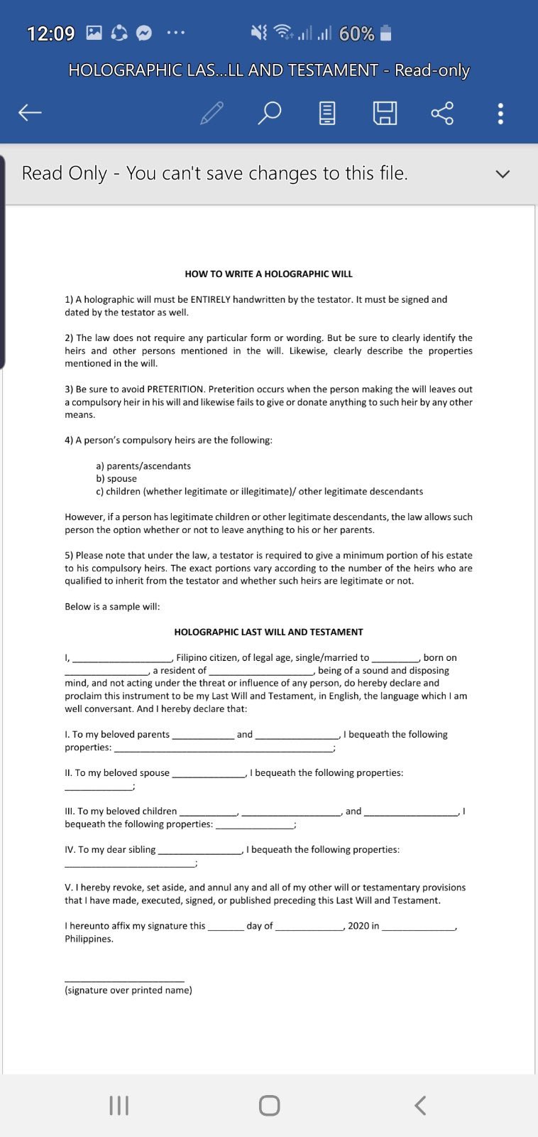 rowena guanzon on x: "sample form of holographic last will and