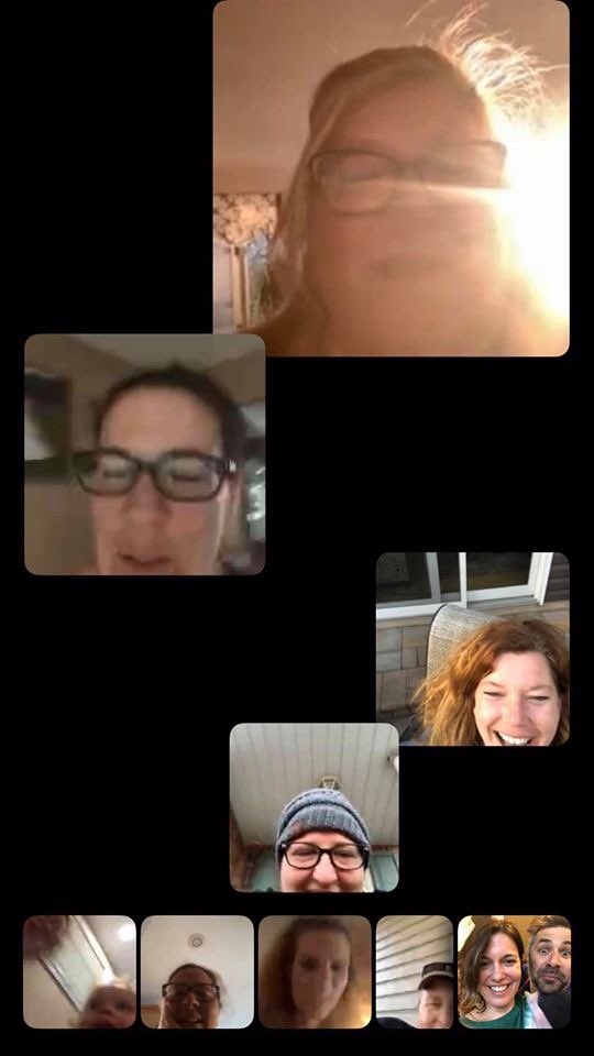 Jamiecarlino's tweet photo. When you miss your work friends, you FaceTime the whole crew!!!  I love my IMS family!!  We got this!  We’ll see each other soon!! 💜💛 https://t.co/OPxol0nNME