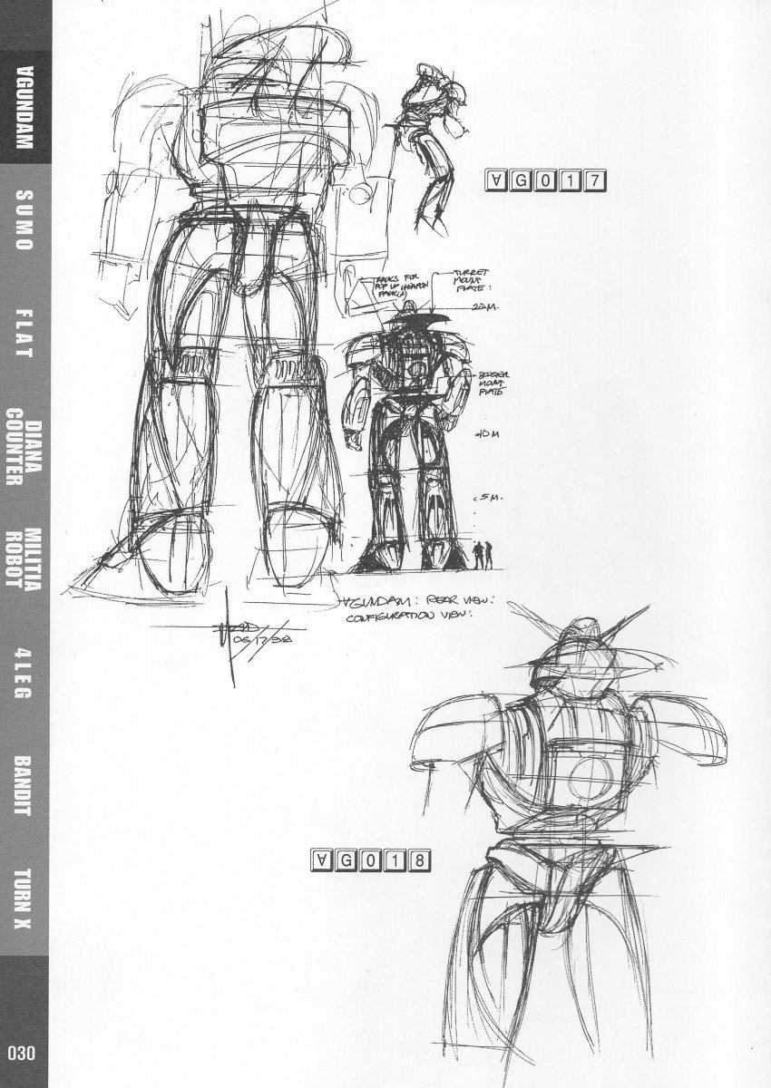 An early concept design of the Turn A Gundam—Syd Mead's 1st presentation of the "O" series.