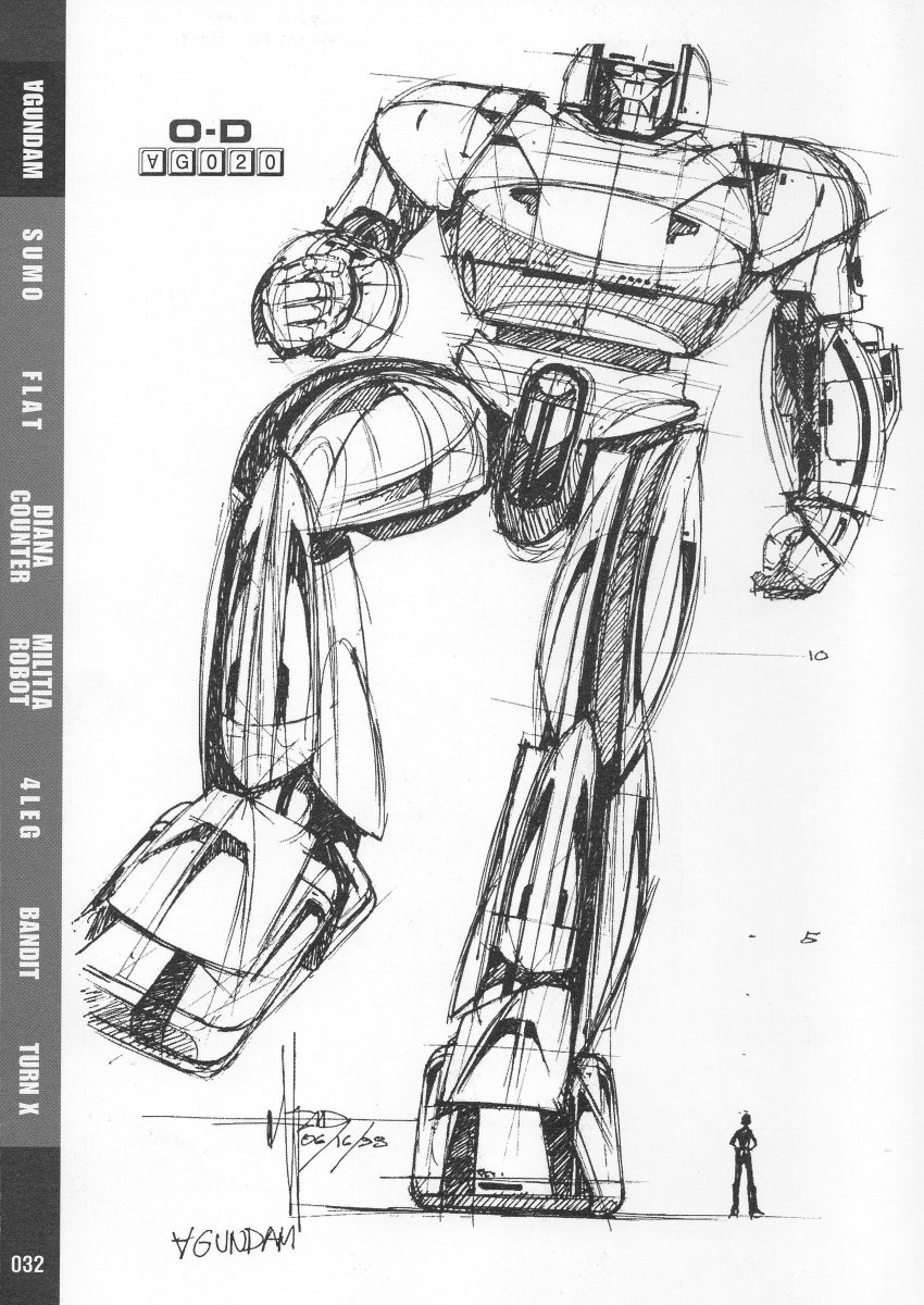 An early concept design of the Turn A Gundam—Syd Mead's 1st presentation of the "O" series.