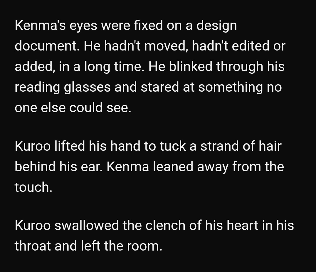 Black by suggestivescribe https://archiveofourown.org/works/4276935 -1/1-kuroken-kenma has a hard time, kuroo is there for him-tw depression