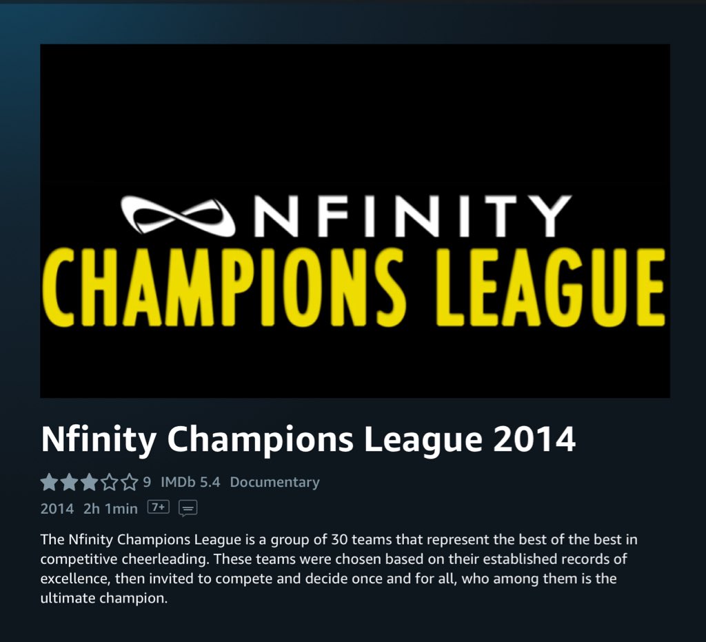 CheerCast's tweet image. Did you know that you can watch the 2014 and 2015 @Nfinity Champions League on Amazon Prime?  Great binge worthy tv and get to see some great cheerleading!
