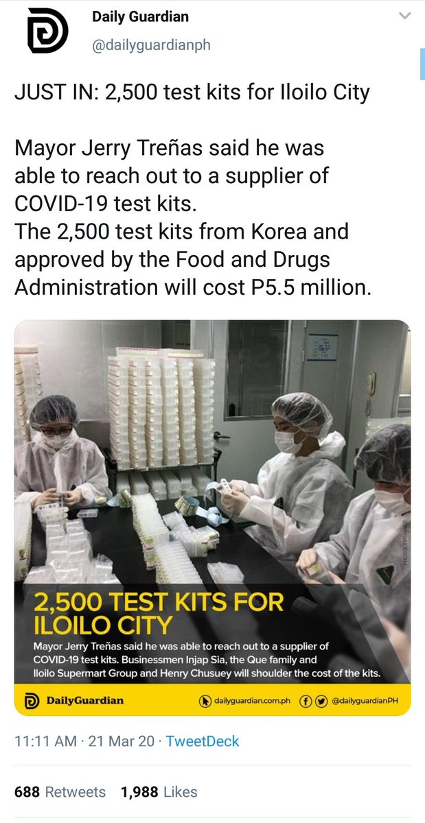 Action from another LGU. I hope these kits are validated. If yes, congratulations to Iloilo for electing an official who actually does his job 