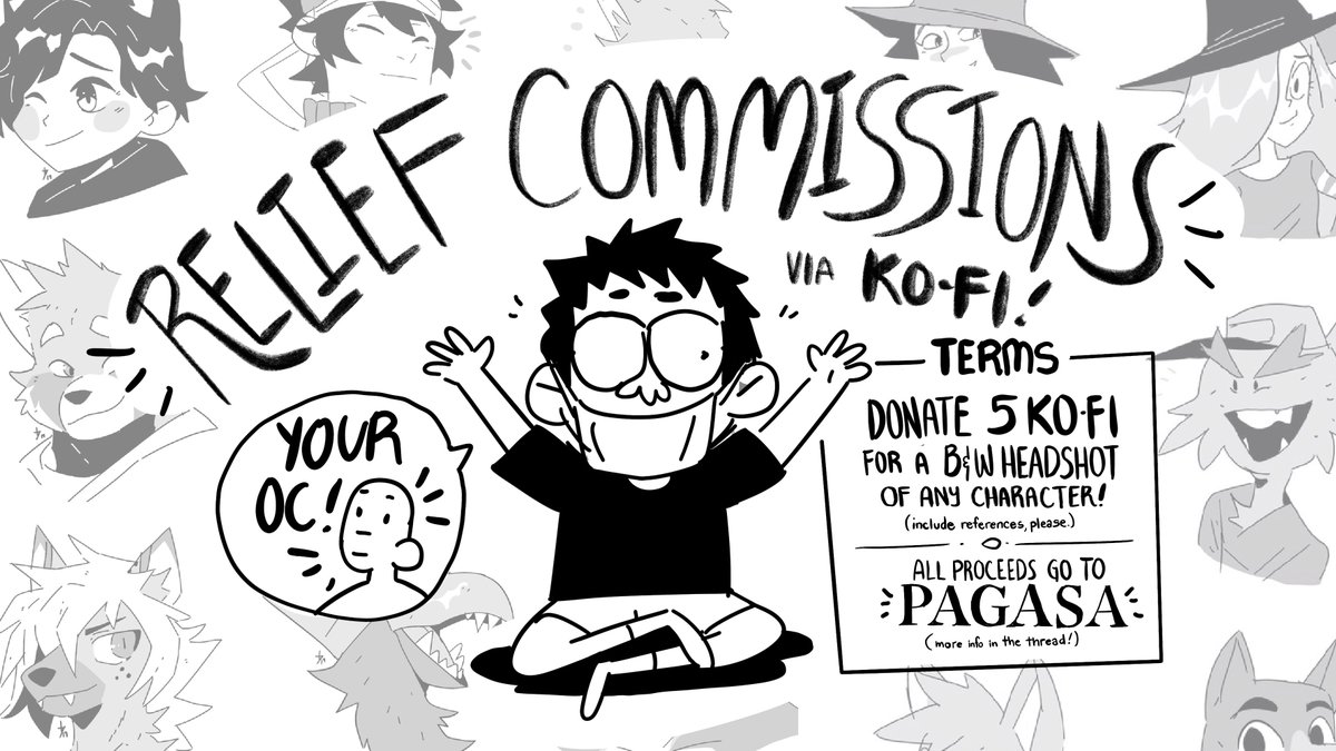 A lot of people here are in need of help because of the quarantine so I'm opening some kofi commissions for 5 Coffees (15$).

All proceeds go to buying PAGASA Survival Packs (thread below).

You can send your donations over here for a B&W headshot sketch: 
https://t.co/3POnXk47lP 