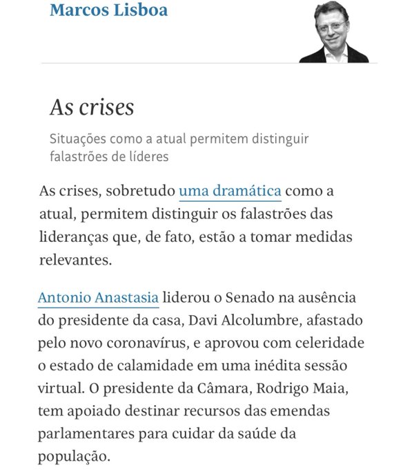 Agrade&ccedil;o &agrave; gentil refer&ecirc;ncia do presidente do Insper, Marcos Lisboa. Seguimos firmes cumprindo nosso<a href="/tag/reformaadministrativa2020"class="tags"><span>#reformaadministrativa2020</span></a>