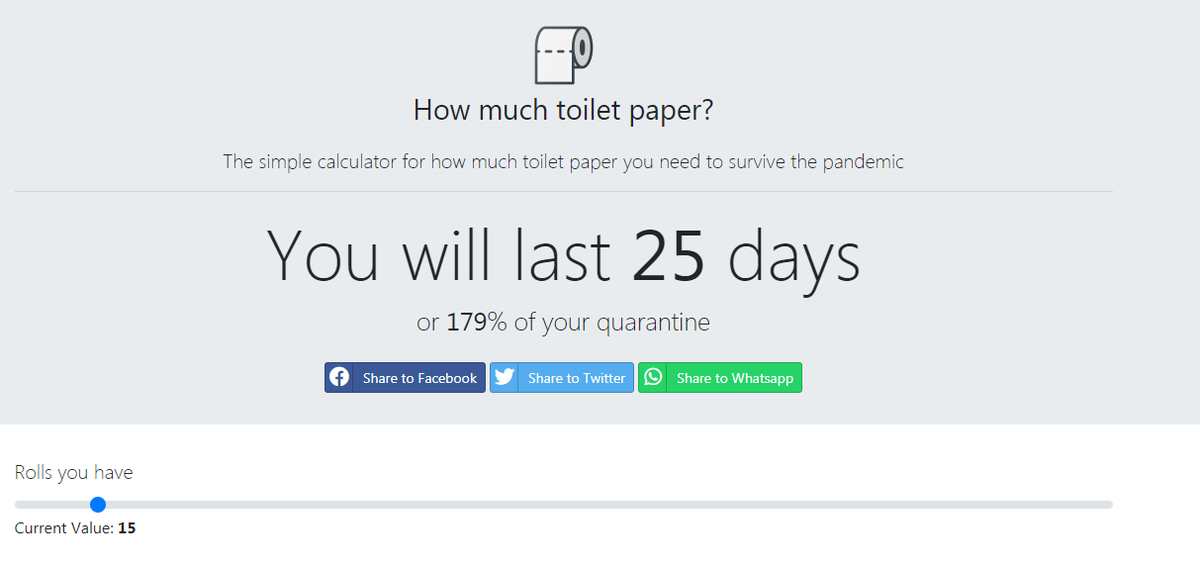 JSydejkoKCCI's tweet photo. HOW LONG WILL YOUR TP LAST?
This is my new favorite website. If you're wondering if you have enough TP... ya probably do 
https://t.co/N30dV6Asqb
#corona #coronavirus #CoronavirusPandemic https://t.co/WbJQM0Rfpx