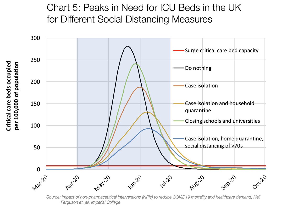 Compare the outcomes, focus on the blue line. Do the right thing:  #StayAtHome    #SocialDistance  Coronavirus: The Hammer and the Dance by  @tomaspueyo