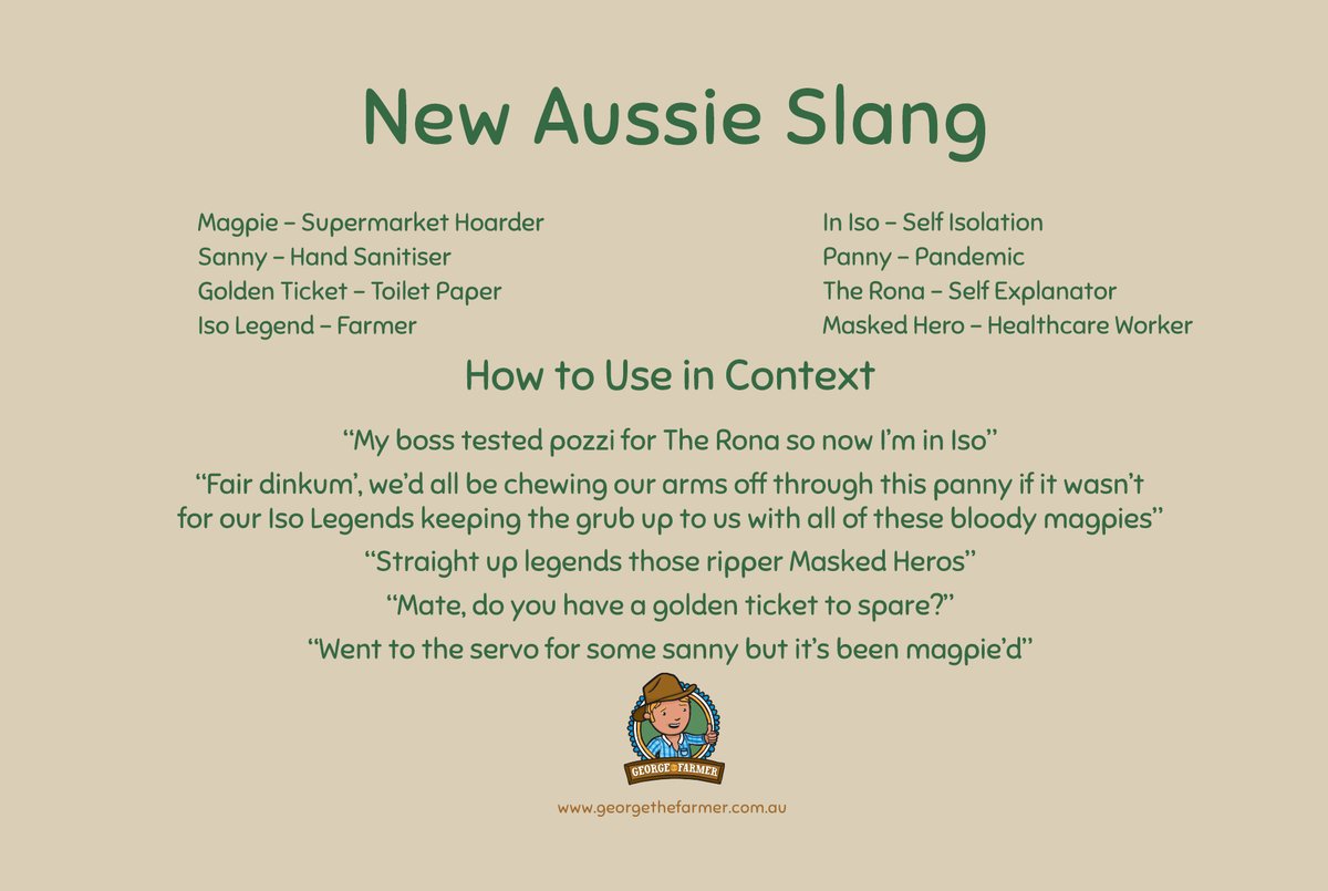GeorgeFarmerAU's tweet image. A little prediction of the update coming to Webster’s Dictionary for 2020 😆 We may be losing our immediate freedom, but us Aussie’s don’t ever need to lose our humour. Let’s keep each other’s chins up, mate! 😆 #agchatoz #australia #Covid_19australia  #HealthcareHeroes #aussieag
